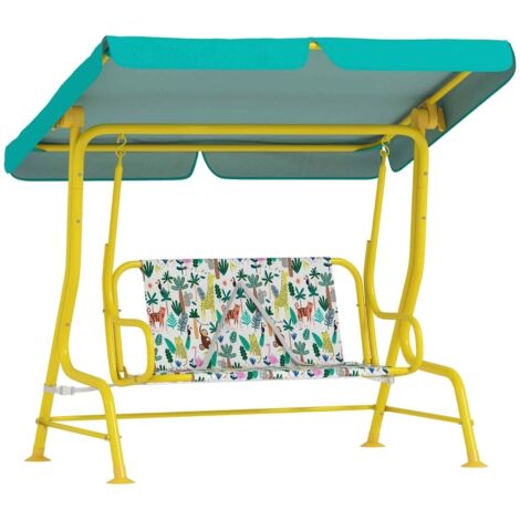 Columpio infantil Hollywood de 2 plazas con capota ajustable y cinturón de seguridad, para niños de 3 a 6 años, capacidad de carga hasta 60 kg, 112 × 75 × 120 cm, verde