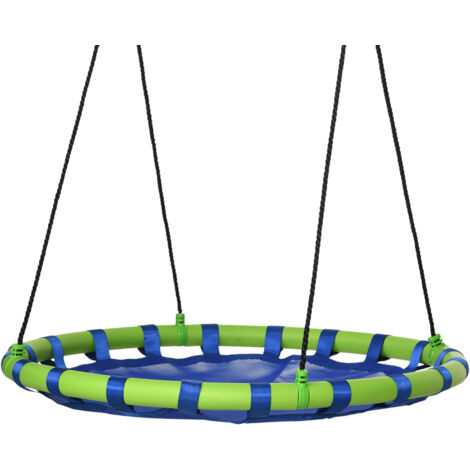 Columpio Infantil Nido con Altura Ajustable Columpio Redondo de Árbol para +3 Años Ø100x120-180 cm Azul y Verde