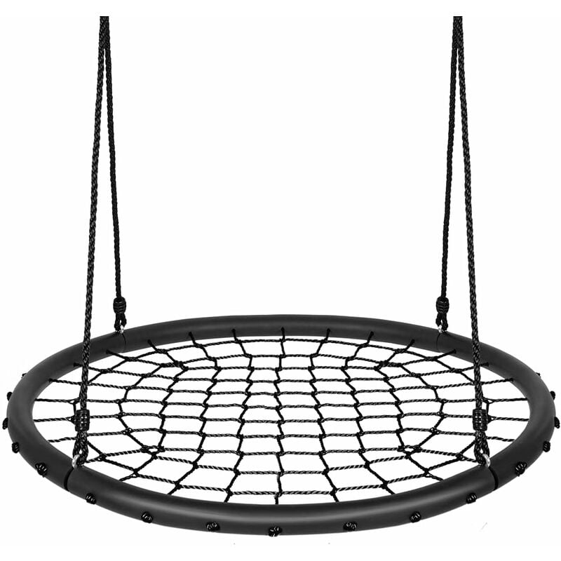 

Columpio Nido Niños Columpio Redondo Diámetro 100cm Altura Ajustable de 100-160cm Carga hasta 150 kg para Jardín (Negro)
