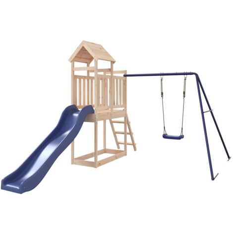 Columpios para juegos de exterior, tobogán, columpios robustos, juegos de jardín, 242 x 379 x 214 cm, madera maciza de pino