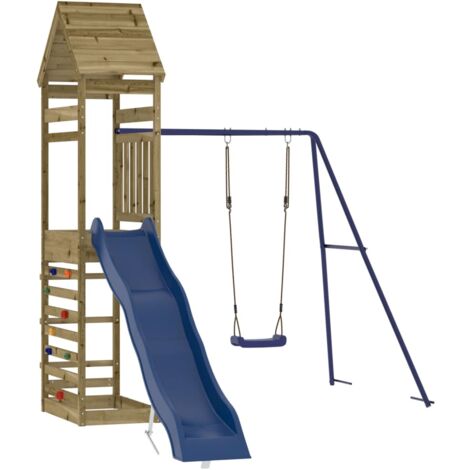 Columpios para juegos de exterior, tobogán, columpios robustos, juegos de jardín, 245 x 362 x 264 cm, madera de pino impregnada 020004765