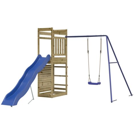 Columpios para juegos de exterior, tobogán, columpios robustos, juegos de jardín, 246 x 349 x 207 cm, madera de pino impregnada 020005023