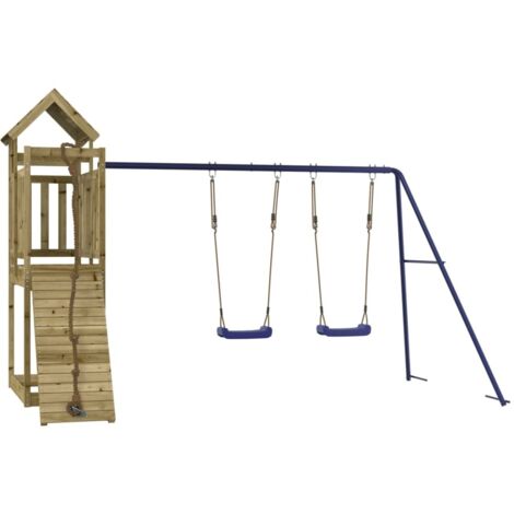 Columpios para juegos de exterior, tobogán, columpios robustos, juegos de jardín, 314 x 186 x 214 cm, madera de pino impregnada 020004745