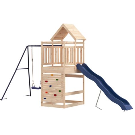 Columpios para juegos de exterior, tobogán, columpios robustos, juegos de jardín, 454 x 199 x 249 cm, madera maciza de pino 020004754