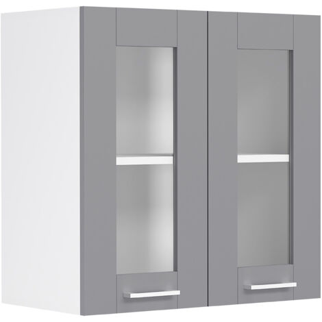 Colura Küchenoberschrank 80 cm 2 Glasstüren anthrazit grau, weiß.