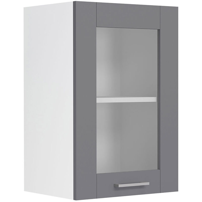 Colura meuble haut de cuisine 40 cm 1 porte en verre gris anthracite, blanc.