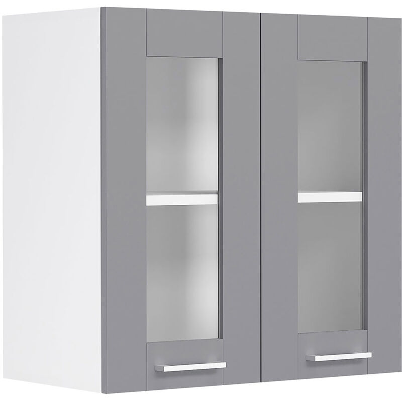 Colura meuble haut de cuisine 80 cm 2 portes en verre gris anthracite, blanc.