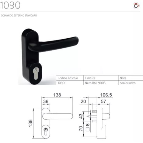 COMANDO ESTERNO STANDARD CON CILINDRO ANTIPANIC COD.1090 NERO RAL 9005