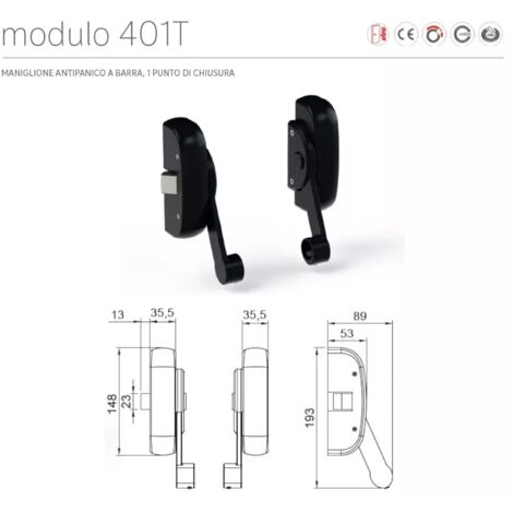 COMANDO MANIGLIONE ANTIPANIC MODELLO "MODULO" 401T CHIUSURA LATERALE FINITURA NERO RAL 9005