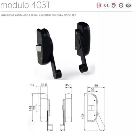 COMANDO MANIGLIONE ANTIPANIC MODELLO "MODULO" 403T CHIUSURA TRIPLICE FINITURA NERO RAL 9005