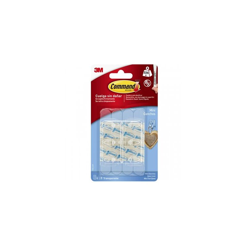 Blister 6 piccoli appendini trasparenti 8 strisce 225gr 17006clr command 3M