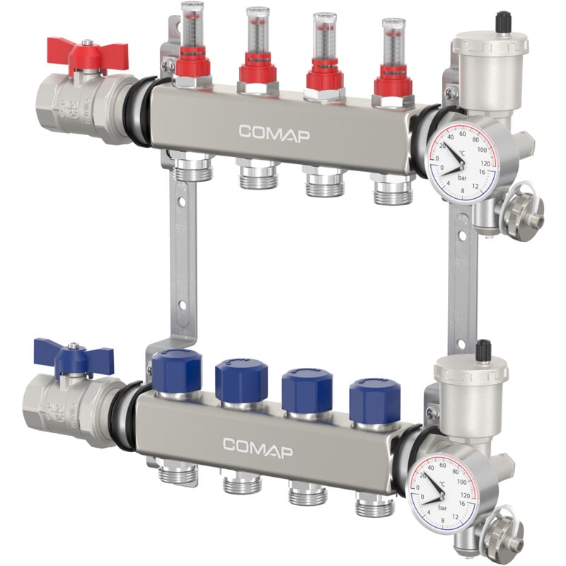 COMAP Collecteur inox 4 circuits T3 pour plancher chauffant et rafraichissant - V9007C2 - CP311404001