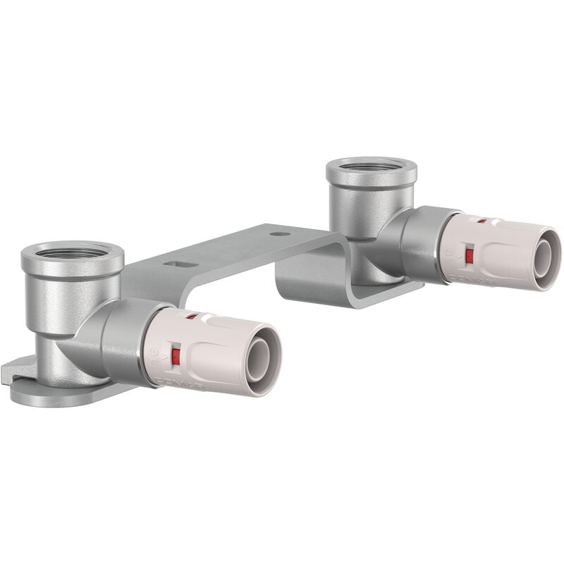 Support mural de 2 appliques synthétiques instantanés pour tubes multicouche - Diamètre 16x2 - Filetage 1/2' - Entraxe 150 mm - Raccords MultiSkin