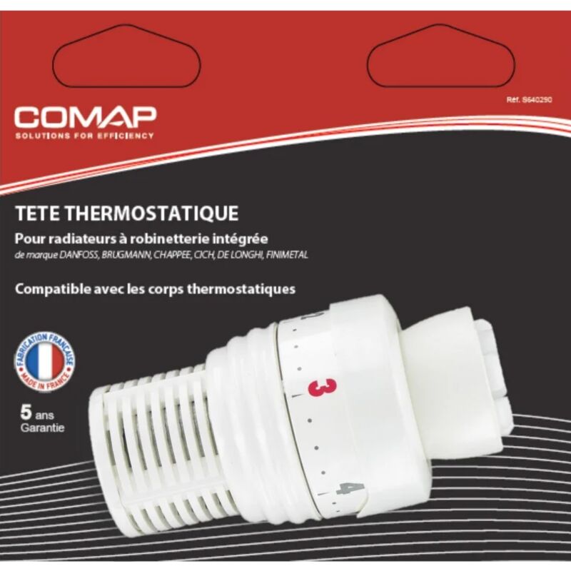 Comap - Tête thermostatique - Clip pour radiateur à robinetterie intégrée - Compatible avec les corps danfoss, brugmann, chappee, cich, de longhi,