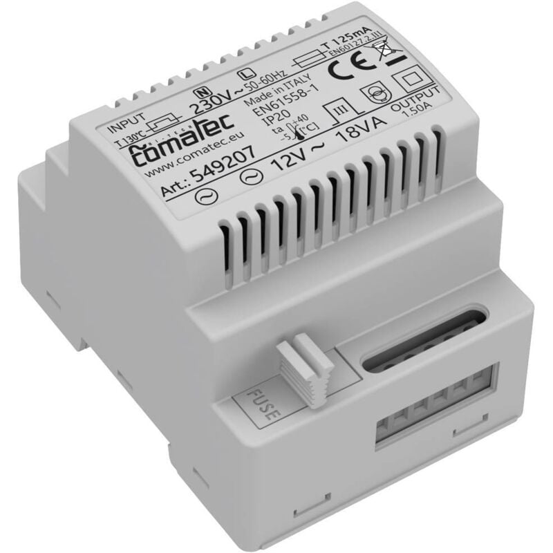 TBD201812F4 Alimentation rail din 12 v/ac 1.5 a 18 va Contenu 1 pc(s) - Comatec
