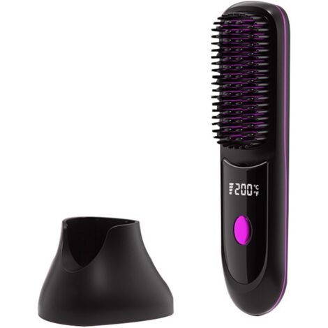 Comb - Hair Straightener - Cordless Hair Straightener - Cordless Comb - With Ion Base - Fast Heating - Portable Travel Design - Rechargeable Comb - For Styling - Curling - Black