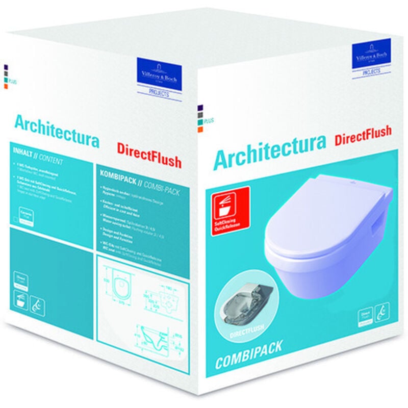 Villeroy & Boch Architectura, Combipack Cuvette suspendue à fond creux sans bride, avec abattant frein de chute