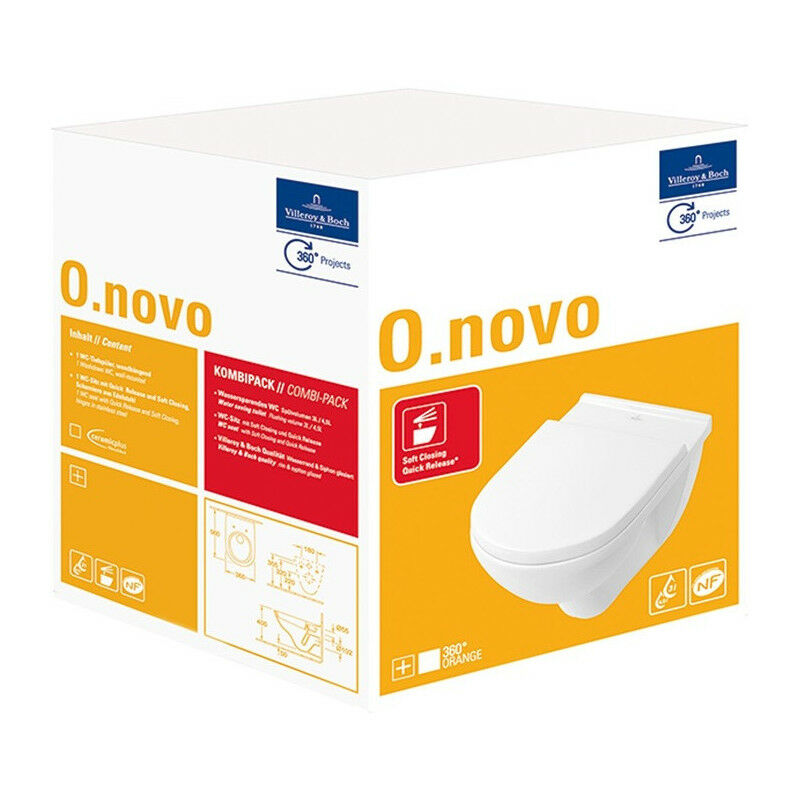 

Combi-Pack O.NOVO con inodoro suspendido profundo y tapa de inodoro blanca VILLEROY & BOCH