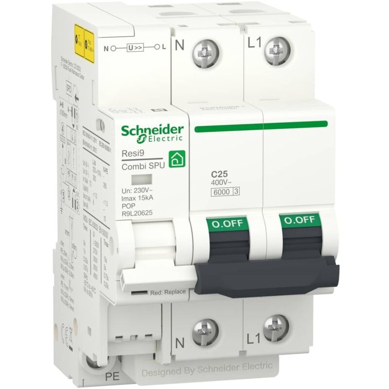 

Protector de sobretensiones transitorias y permanentes Schneider R9L20625 Acti 9 Combi SPU 1P+N C 25A