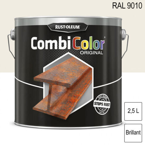 CombiColor® métal - peinture anti-rouille Rust-Oleum - Blanc brillant ral 9010 - Bidon de 2,5 litres