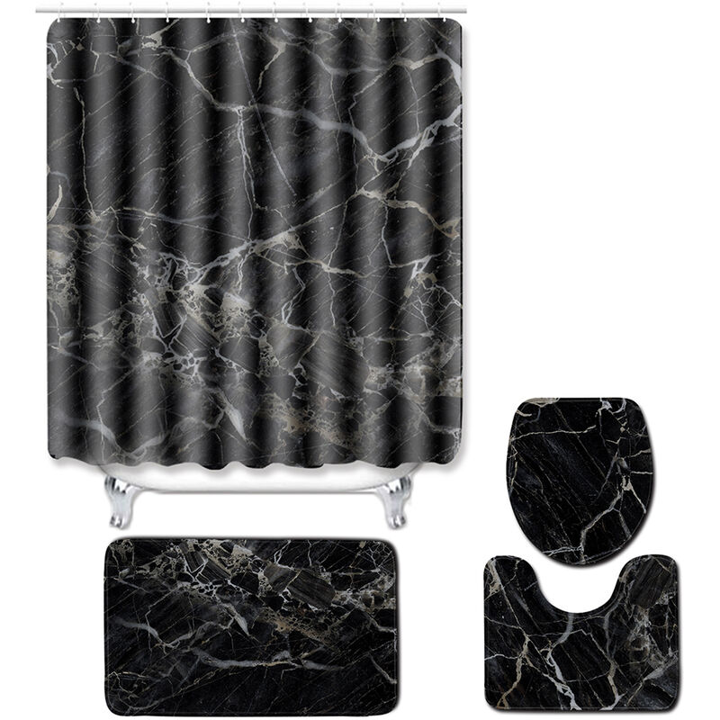 

Happyshop - combinacion de ducha cortina esteras de ducha textura de marmol cortina + asiento del inodoro cojin + piso conjunto de cuatro piezas