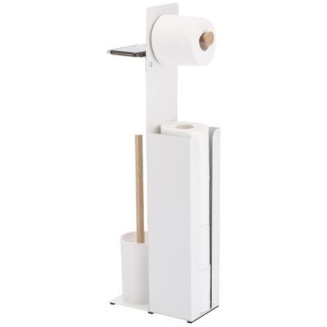 Combinación de inodoro con soporte para smartphone Acero y Bambú YONI Blanco mate Spirella