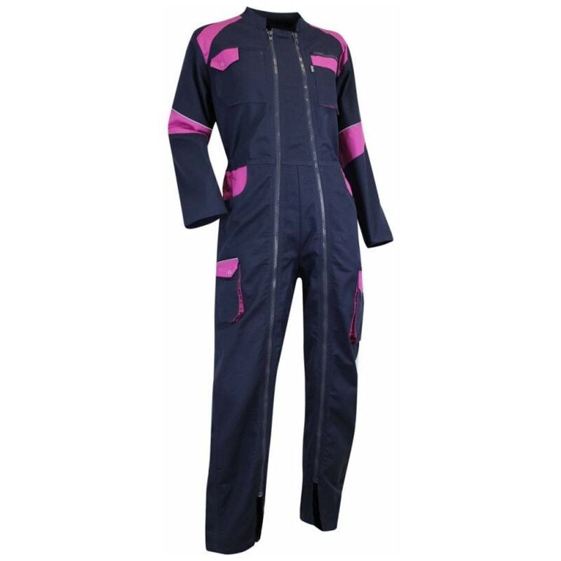 Combinaison de travail femme bicolore double zip Bleu foncé/rose orge - 401021 LMA taille 6