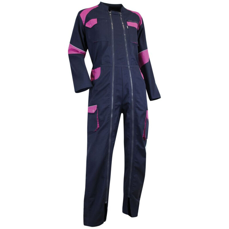 LMA - Combinaison de travail femme bicolore double zip Bleu foncé/rose orge - 401021 taille 5