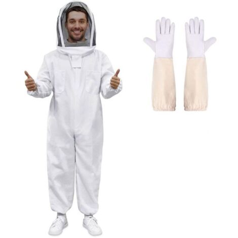 Combinaison Apiculteur en Tissu Épais et Coton de haute qualité, Fermeture Éclair robuste, Gants en Cuir, Capuche Amovible XL