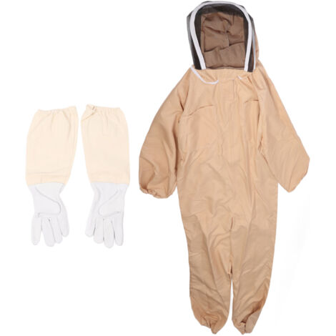 Combinaison apiculture en toile protection intégrale avec gants pour apiculteurs hommes femmes couleur café clair