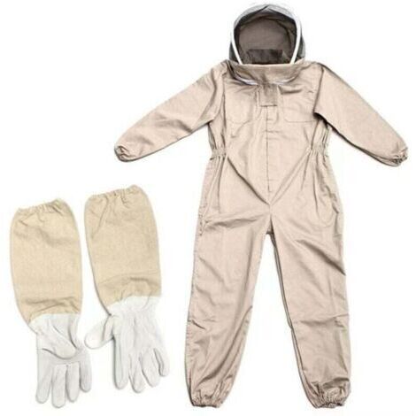Combinaison d'apiculture professionnelle avec gants, vêtements de protection à capuche pour apiculteurs. Équipement anti-guêpes, taille XL, confortable et sécurisé.