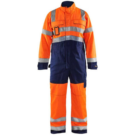 Combinaison de travail manches longues haute visibilité 6373 - Orange fluo/Marine 44