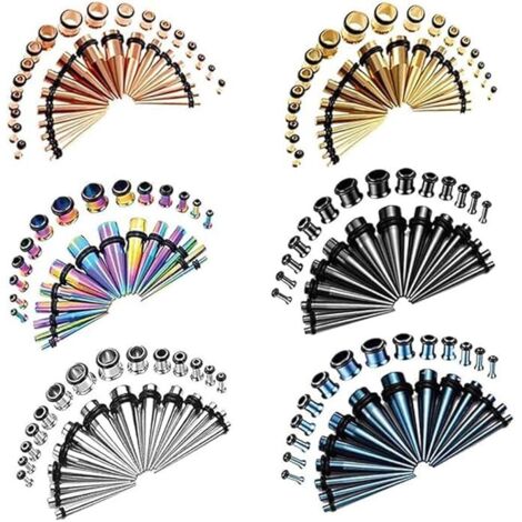 Combinaison d'extension d'oreille conique pointue en acier inoxydable populaire de 36 pièces (noir)