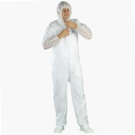 Combinaison jetable blanche M – Polypropylène non tissé 40 g/m² – Cagoule avec élastique – Protection limitée contre éclaboussures – Mp Hygiene