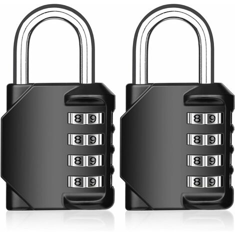 Combination lock, lock number code 2 pieces, 4-digit, padlock, padlock for gym, resettable and weatherproof combination lock for school, door, garden fences (black)