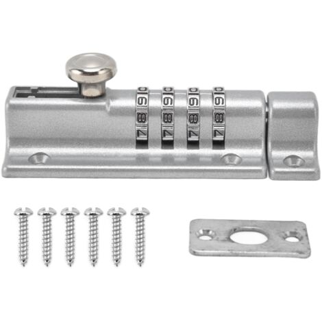 Combination Locking Bolt Safe Password Durable Rust Resistant Coating 4 Digit Lock Bolt for Pool Gate Fence FarmSilver
