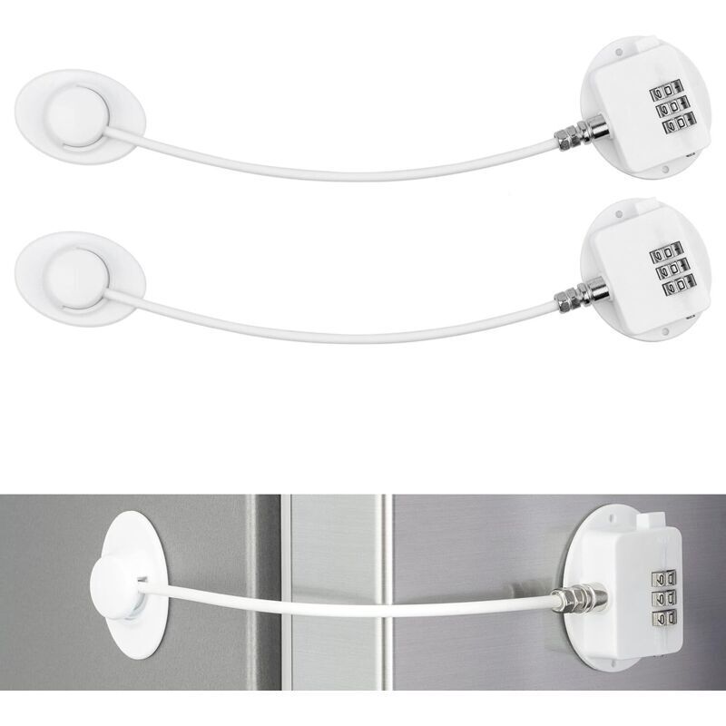 Combination locks for cupboards, wardrobes, refrigerators and freezers, 2 pieces, child safety locks, home security, white, special adhesive,
