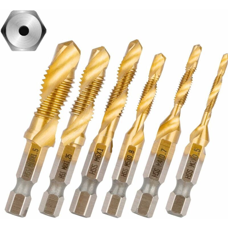 Hoopzi - Combination taps, 6 screws 1/4'' hss M3-M10, hex shank countersinks, tools, drill set, machine taps. Used for wood, plastic, thin aluminum,