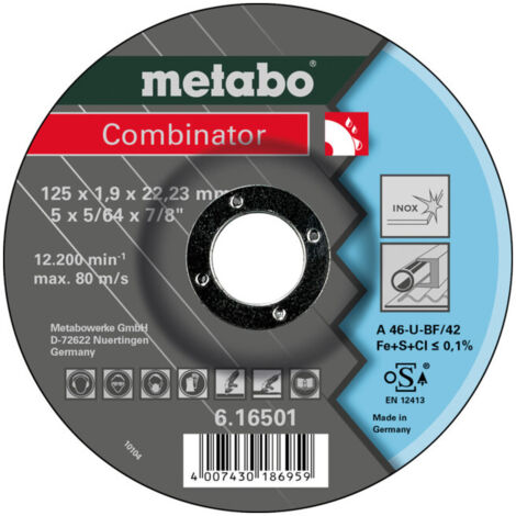 Combinator 125 x 1,9 x 22,23 mm, inox, meule de tronçonnage et d’ébarbage, modèle coudé metabo 25 pièces