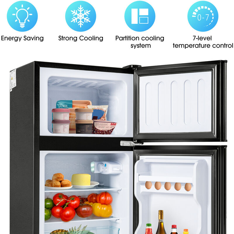 Image of Okwish - Combinazione frigo-congelatore, altezza 86,8 cm, larghezza 45,5 cm, doppia porta, con un volume totale di 60 litri