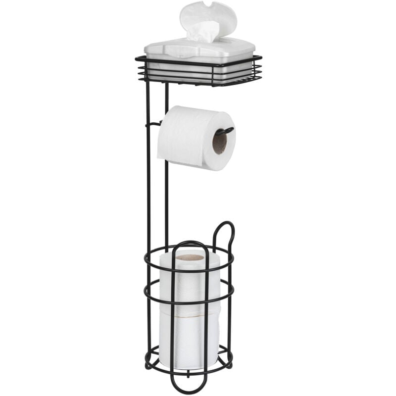 Porte papier toilette Wenko noir métal avec réserve 2 rouleaux support papier toilette sur pied sans perçage avec étagère design moderne dimensions