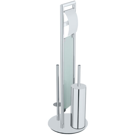 Combiné WC 3 en 1 sur pied Sulmona WENKO, Brosse WC à tête en silicone remplaçable, distributeur et stockage papier, Acier inox, 25 x 76 cm, Brillant