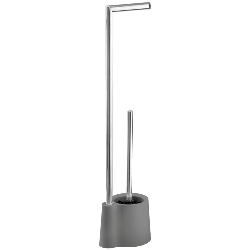 Serviteur wc sur pied 2en1 Avola, brosse wc et dérouleur papier toilette, Acier inox, 13x66,5x16 cm, gris - Wenko