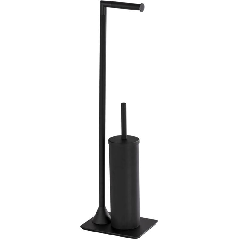 Combiné wc 2 en 1 sur Pied Hella Wenko Porte-Brosse wc à tête remplaçable et Porte-Rouleaux, Acier haute qualité laqué, dim 15 x 69 x 20 cm, Noir mat