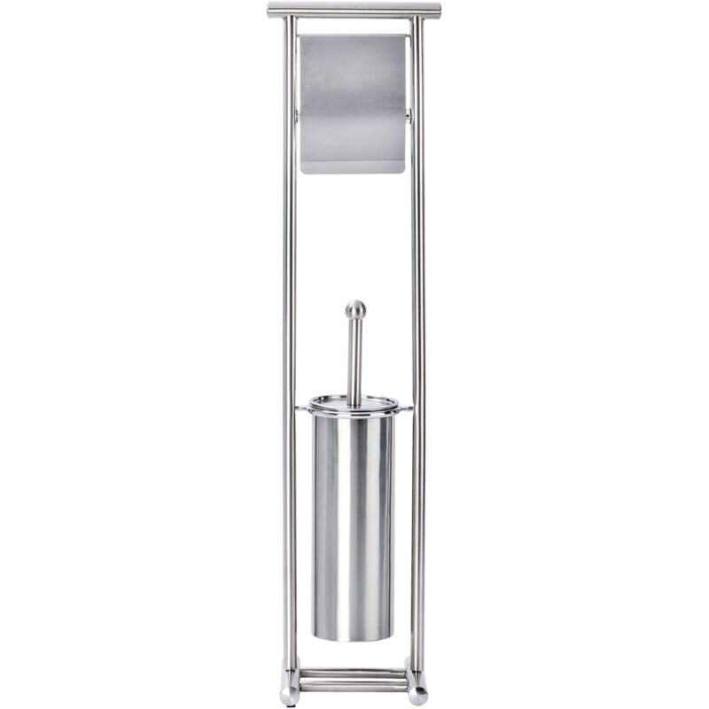 Combiné wc Lioni, serviteur wc 2en1, brosse wc et dérouleur papier toilette, Acier Inox, 49,5x76x37 cm, mat - Wenko