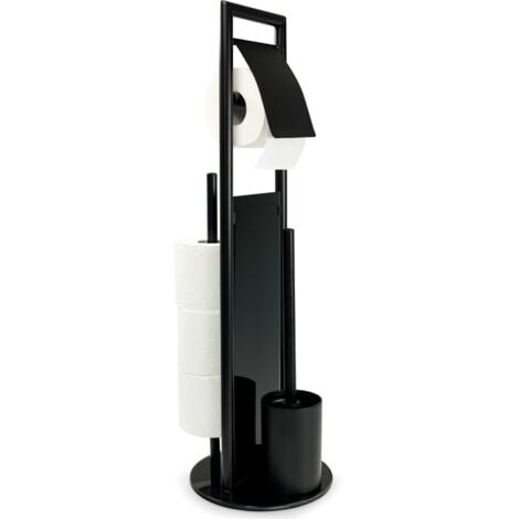 Combiné WC Ravina 3en1 mat WENKO, brosse WC et dérouleur papier toilette, range papier toilette jusqu'à 3 rouleaux, acier inox - verre trempé, 20x70 cm, acier noir