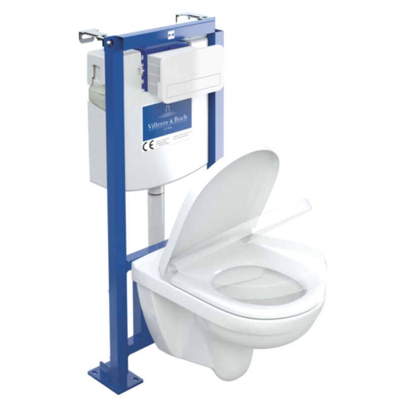 Villeroy&boch - Pack wc suspendu sans bride villeroy et boch O.novo + abattant + plaque blanche + bâti
