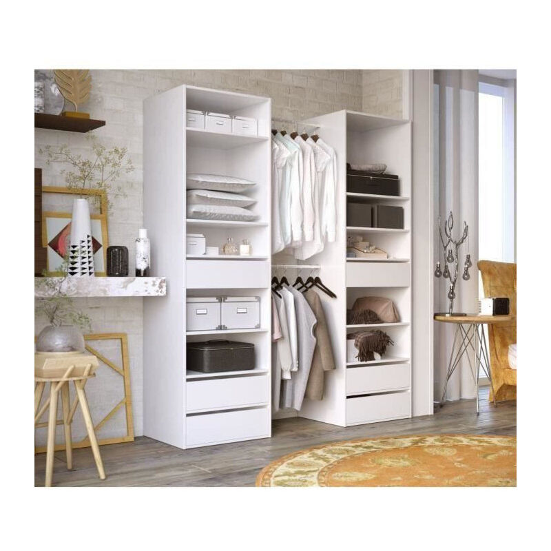 COMBIT Kit Dressing 2 colonne 2 penderies et 6 tiroirs - Blanc - L 117 x P 48 x H 200 cm