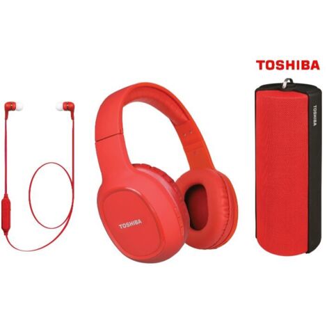 Combo Audio 3 EN 1 TOSHIBA - Auriculares Bluetooth + Auriculares Diadema BT + Altavoz PORTATIL - Rojo