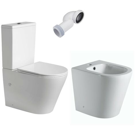 Combo Inodoro Redondo  Blanco Brillo  Fondo Reducido con Cisterna  Tapa con Caída Amortiguada + Bidet a Suelo